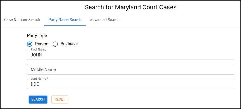 Screenshot of Case Search record