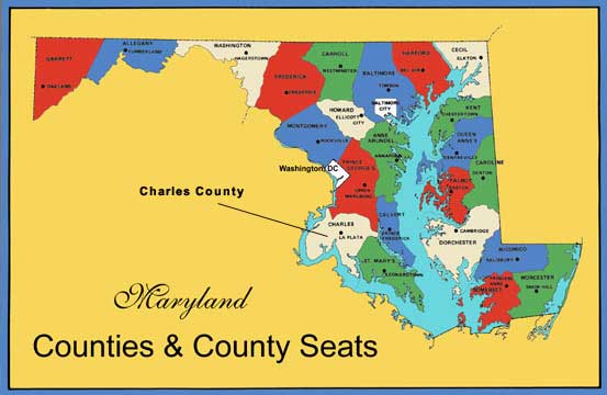 Maryland Map showing location of Charles County.