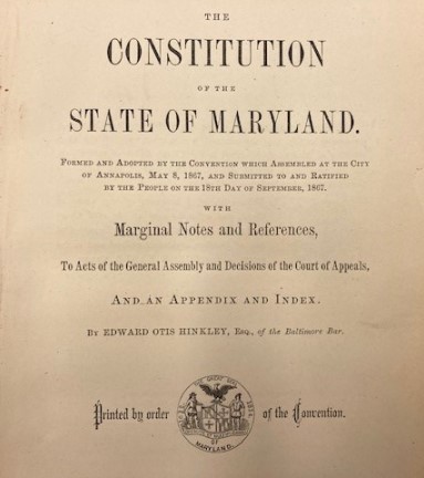 Title page for the 1867 Constitution of Maryland