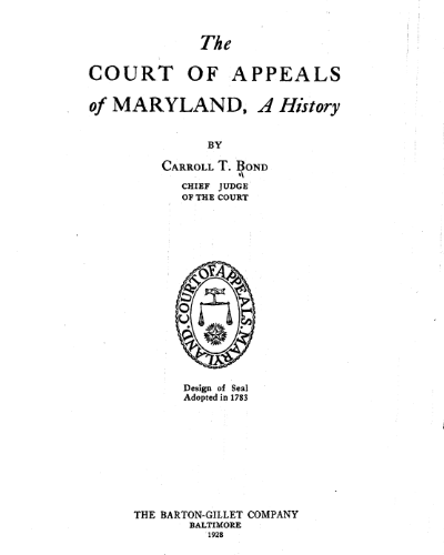 Image of title page to Court of Appeals of Maryland A History